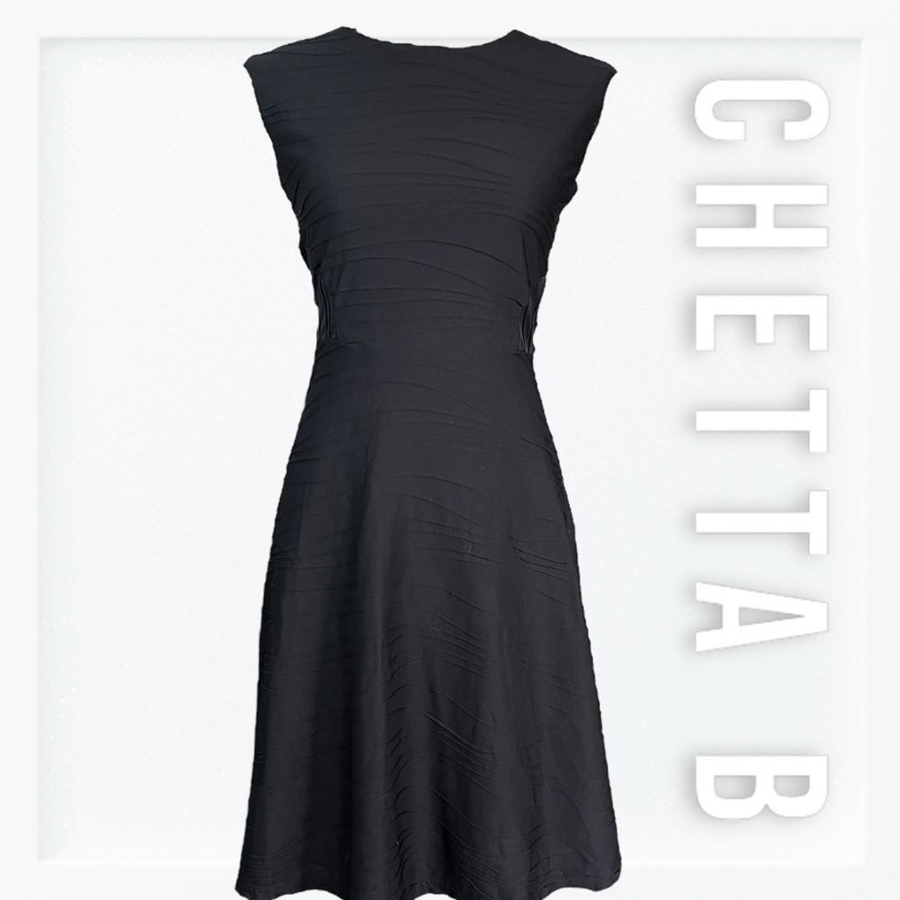 Chetta B Black Raised Ripple Fit and Flare Dress sz 6